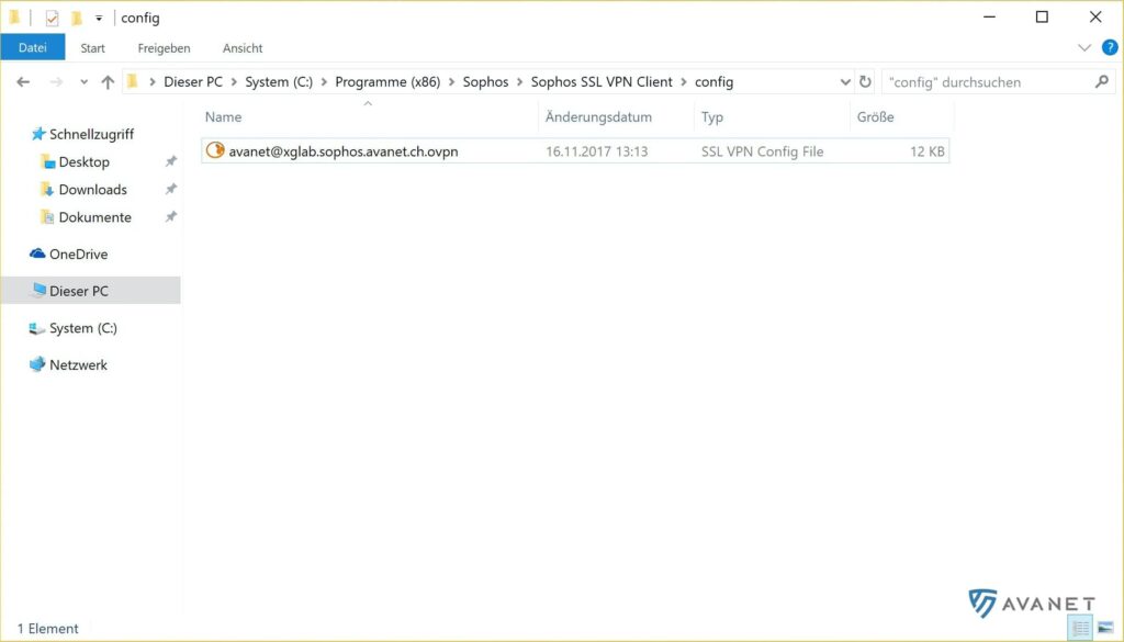 Sophos SSL VPN Client Pfad zum Config File