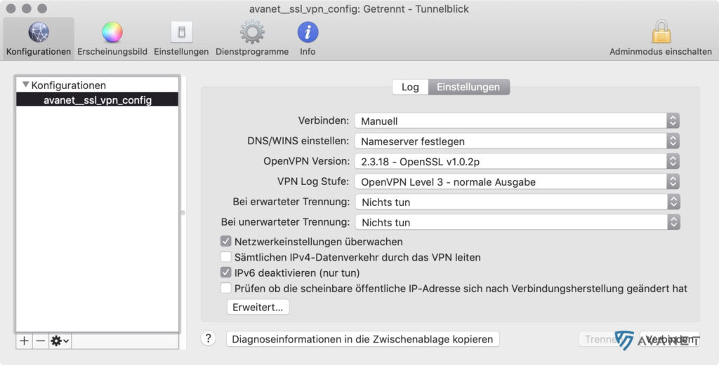 SSL VPN Einstellungen für Tunnelblick