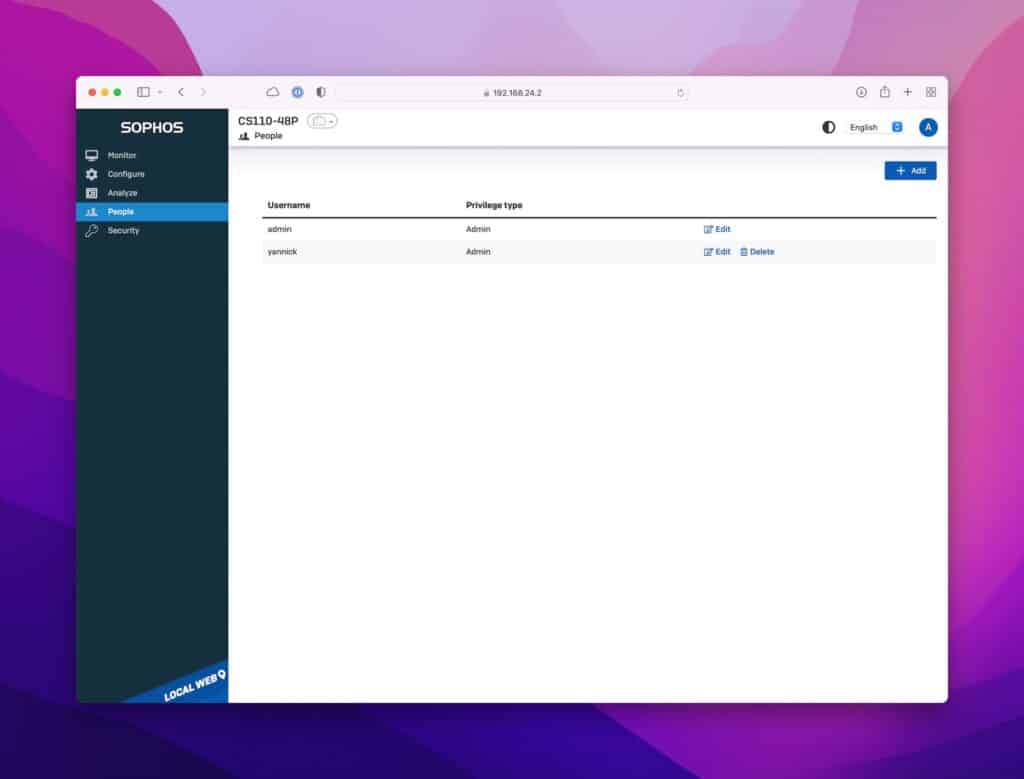 Sophos Switch Local People Settings