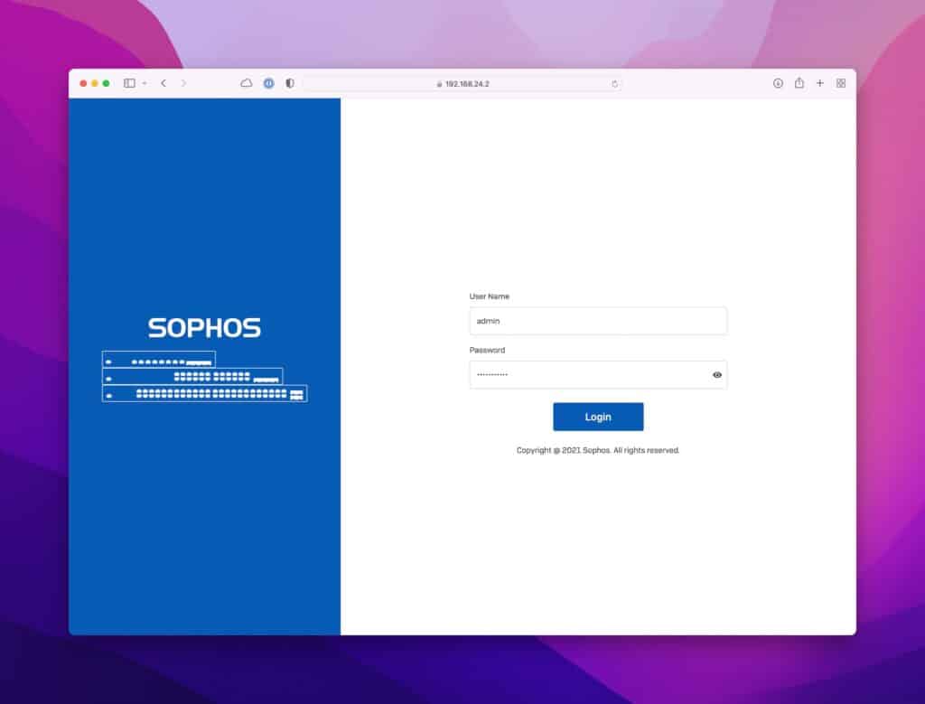 Sophos Switch Login Page