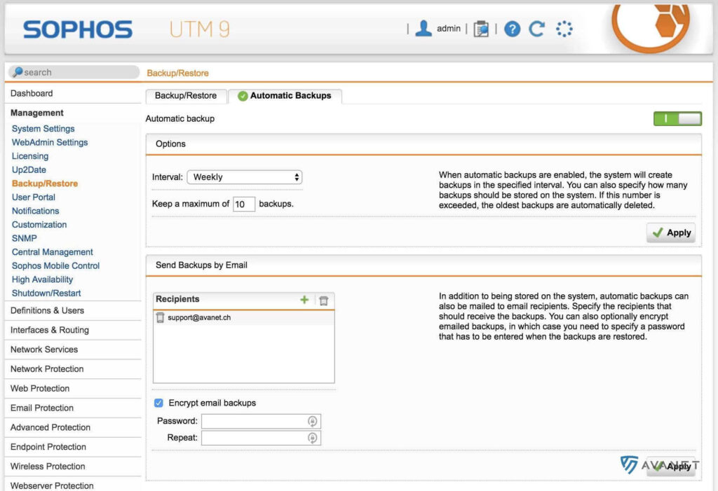 Create backup of UTM configuration automatically