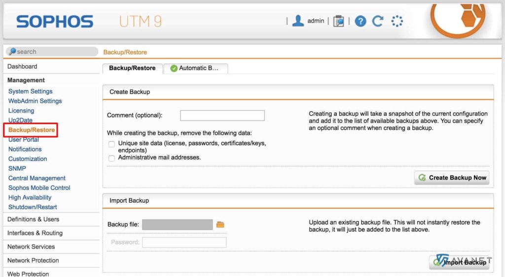 Backup der UTM Konfiguration manuell erstellen