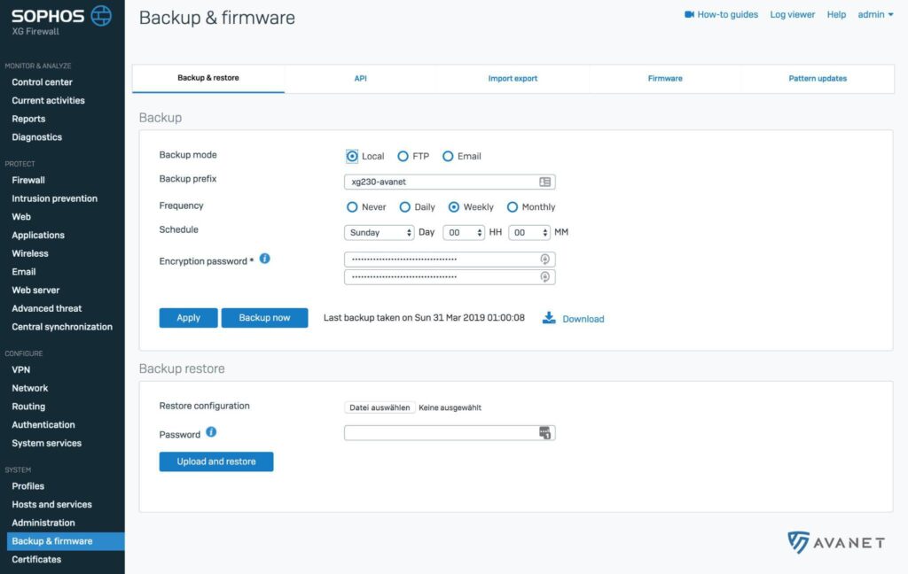 Sophos XG v17.5 MR4 - Backup-Passwort für die Firewall-Konfiguration