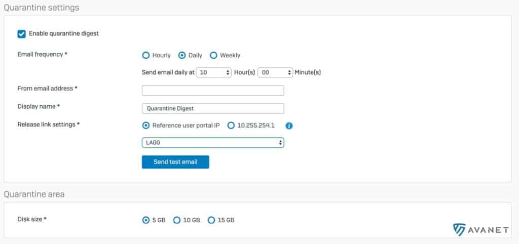 Quarantine settings - activate quarantine extract