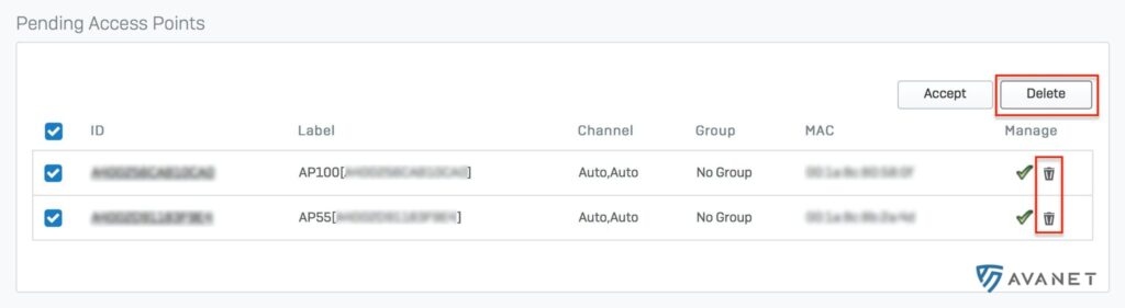 Delete pending access points from firewall