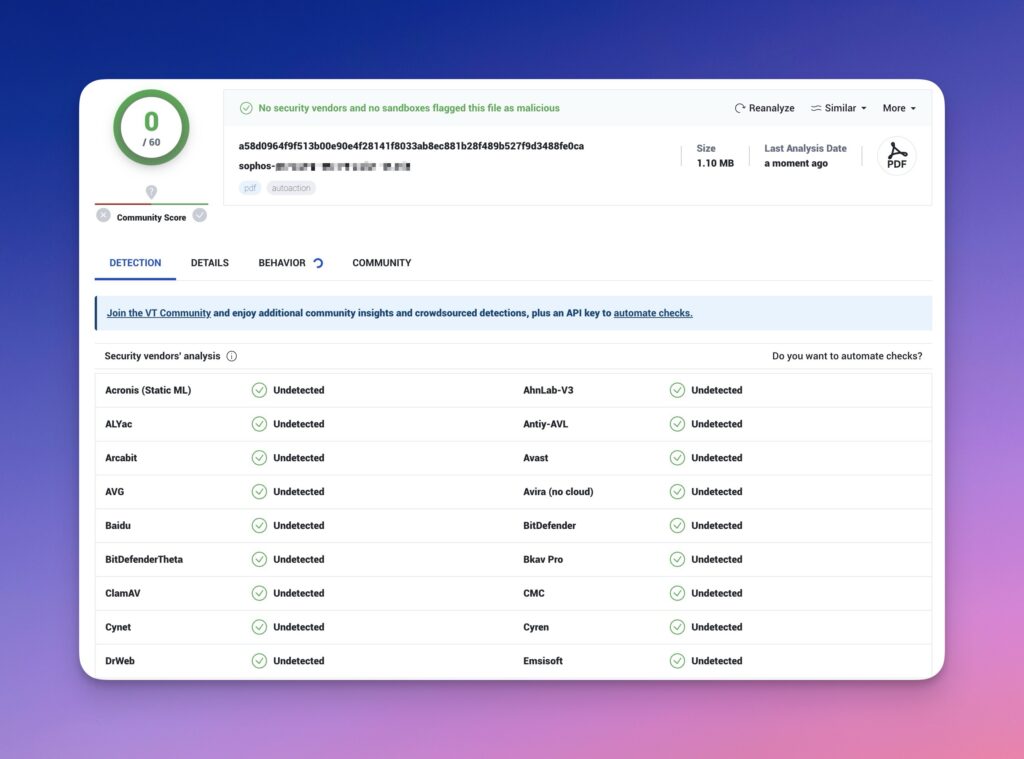 VirusTotal - Analyse Detections