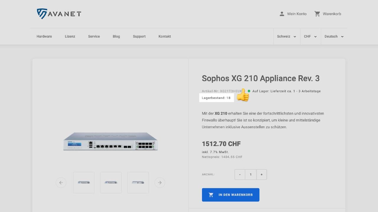 Nova visualização de stock de hardware na loja Avanet