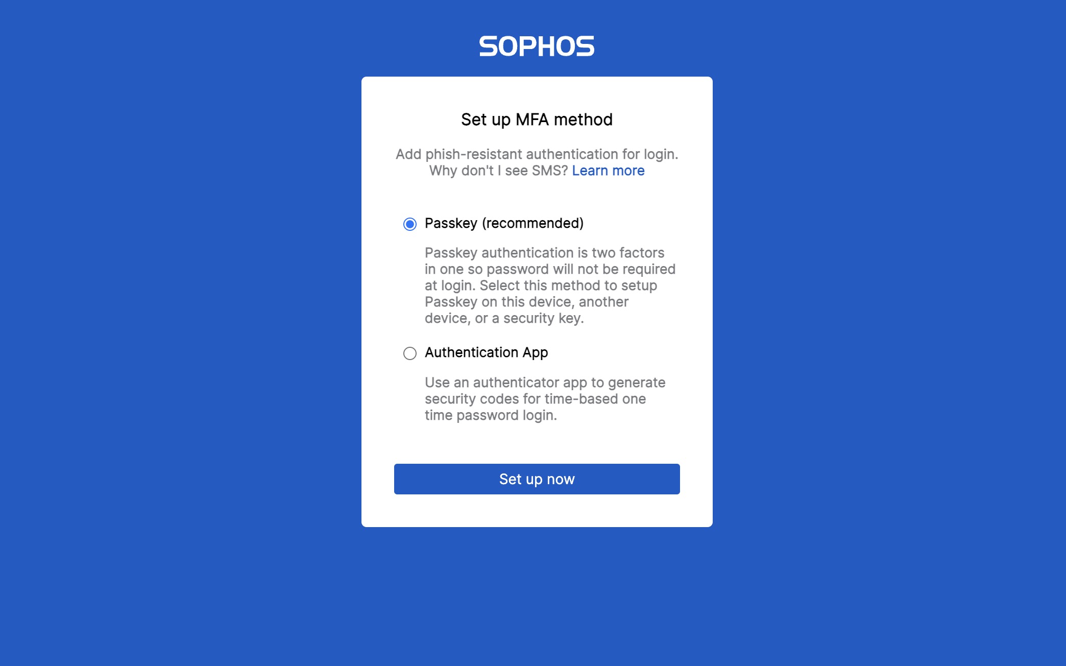 Sophos Central Passkey Inloggen