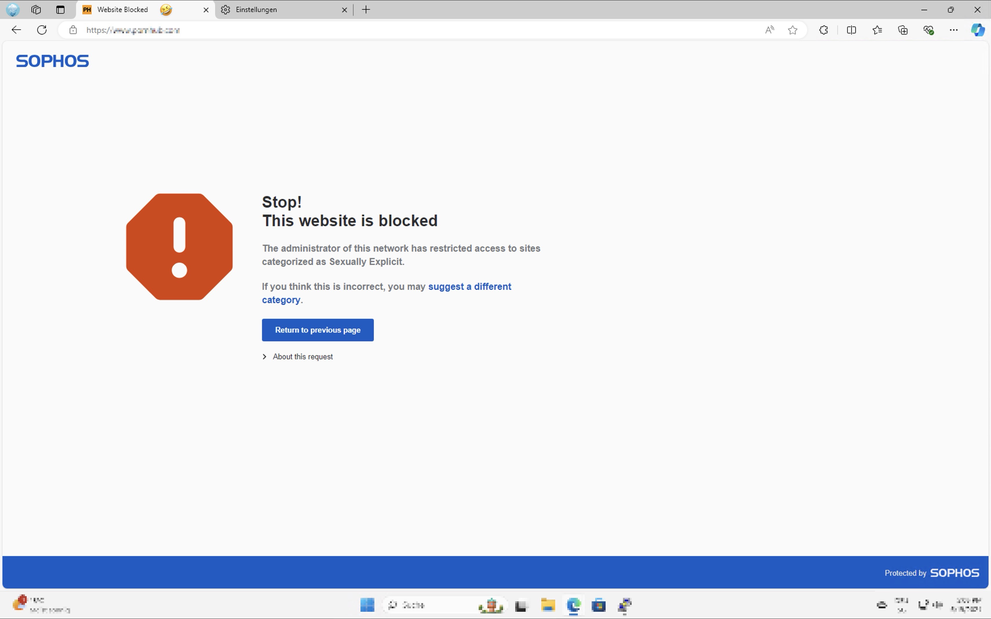 Sophos DNS Protection - Browser Block Melding