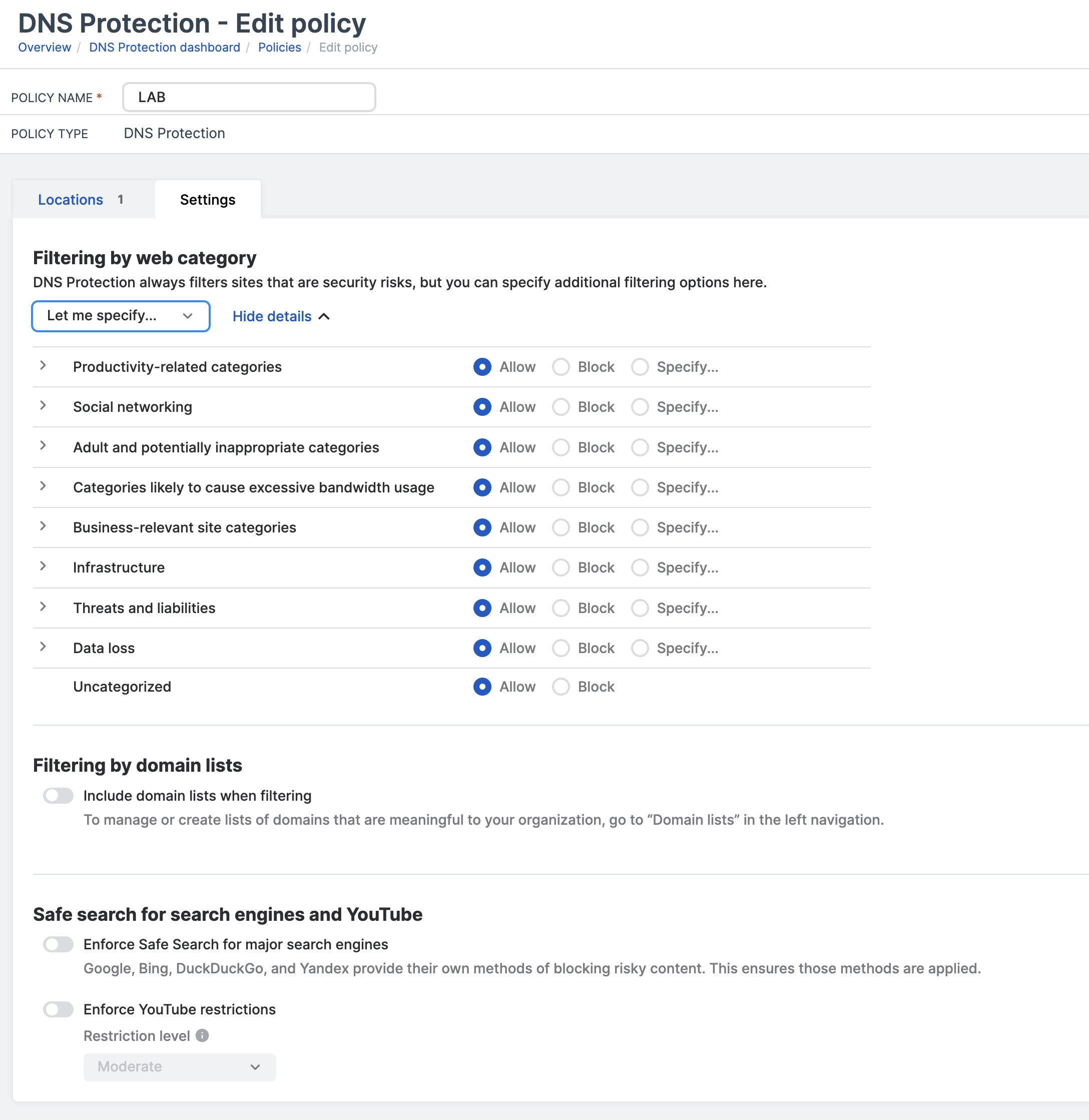 Sophos DNS Protection - Beleid
