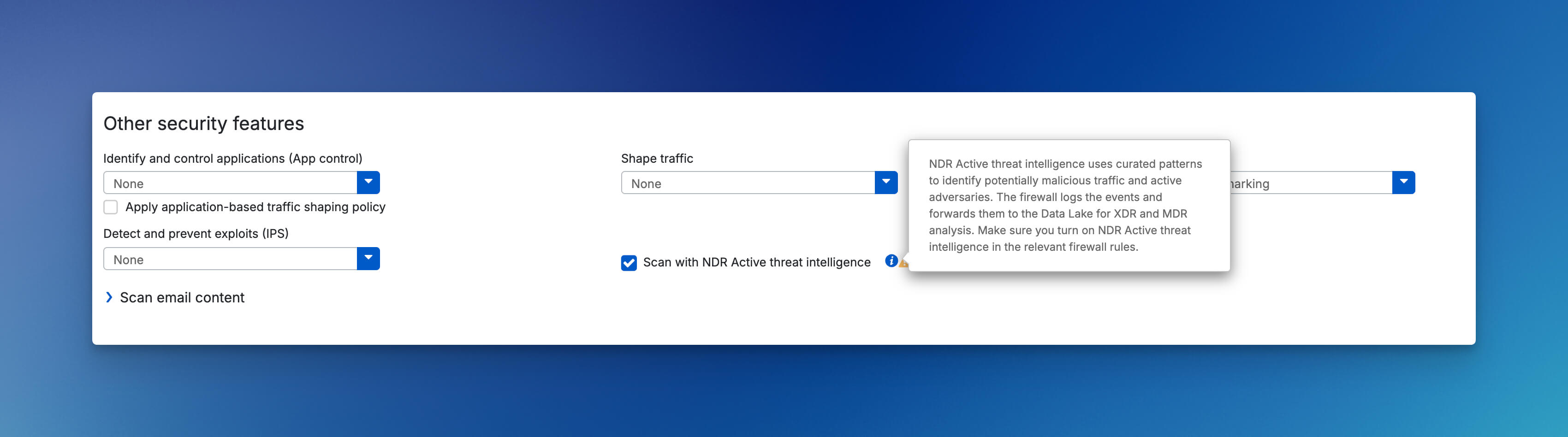Règle Sophos Firewall avec Scan with NDR Active Threat Intelligence