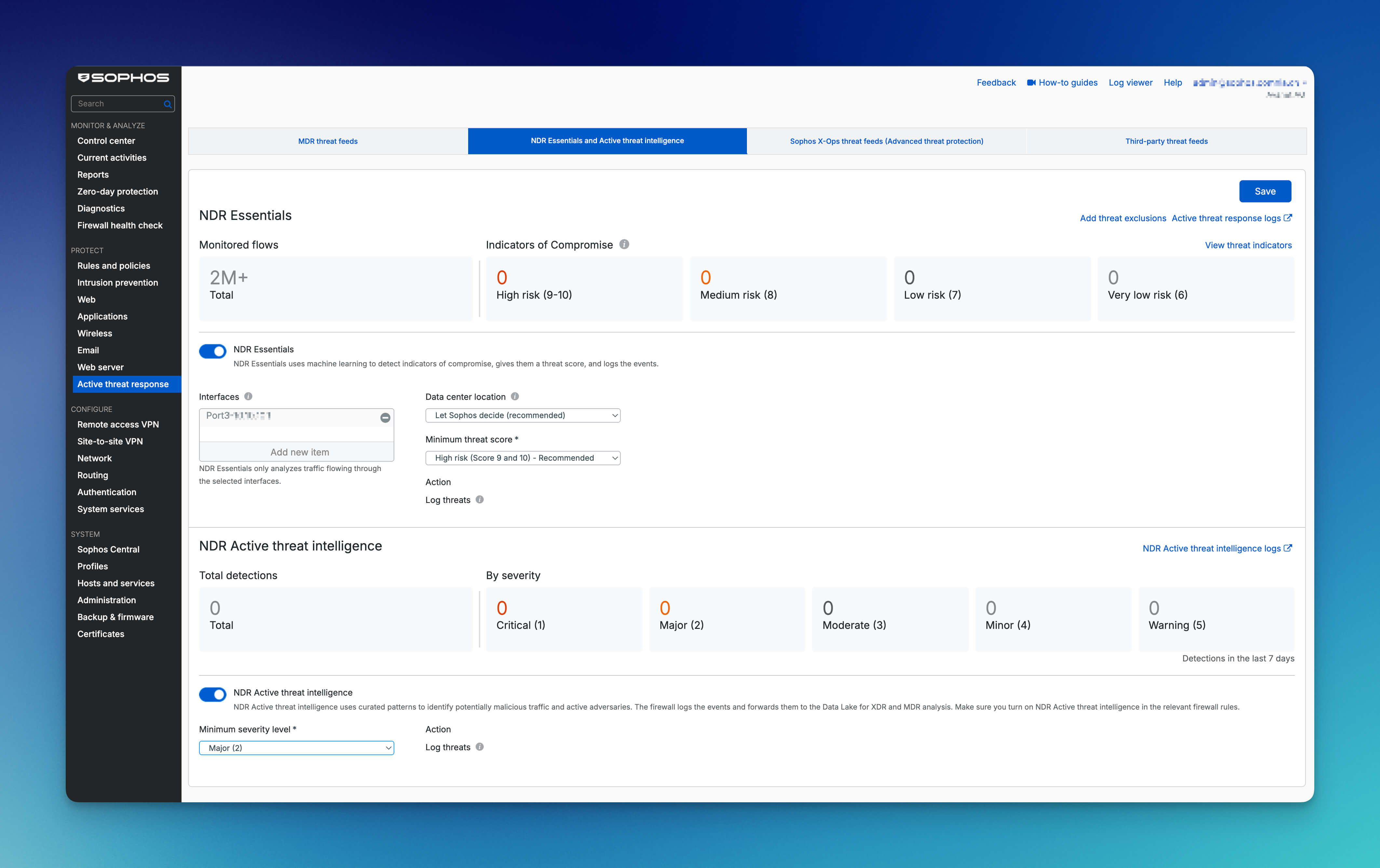 Activer Sophos Firewall NDR Essentials and Active Threat Intelligence