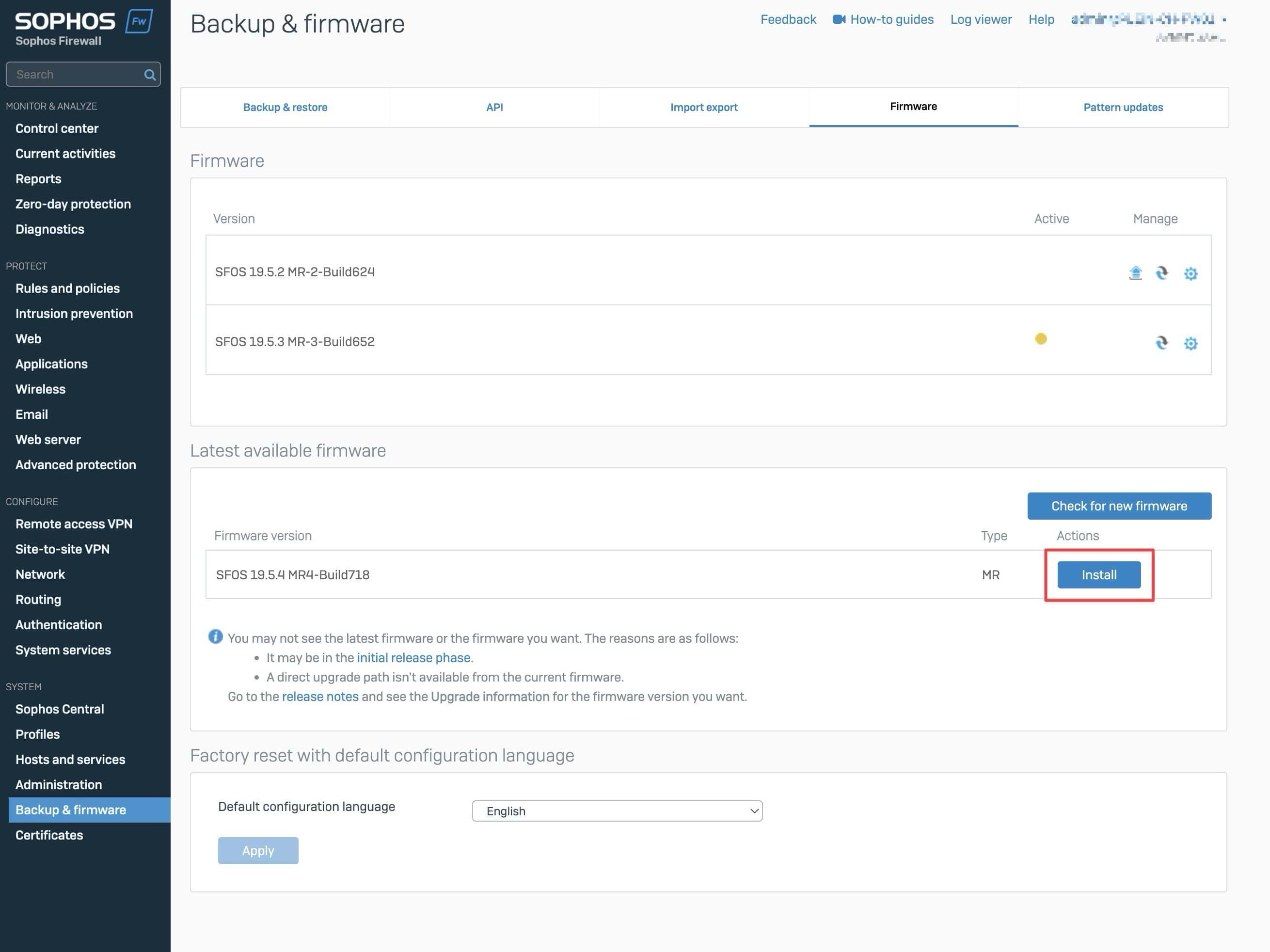 Sophos Firewall Firmware Upgrade - instalar nova versão