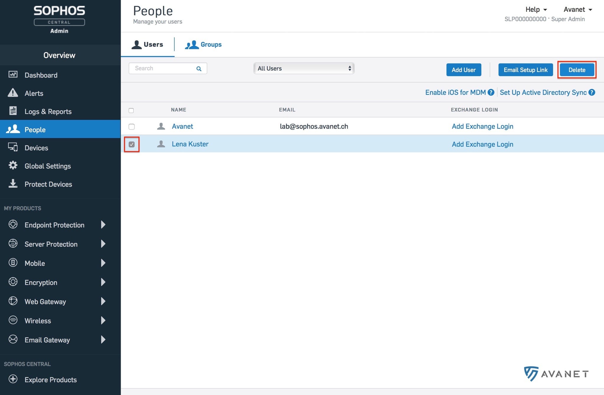 Remover utilizador no Sophos Central