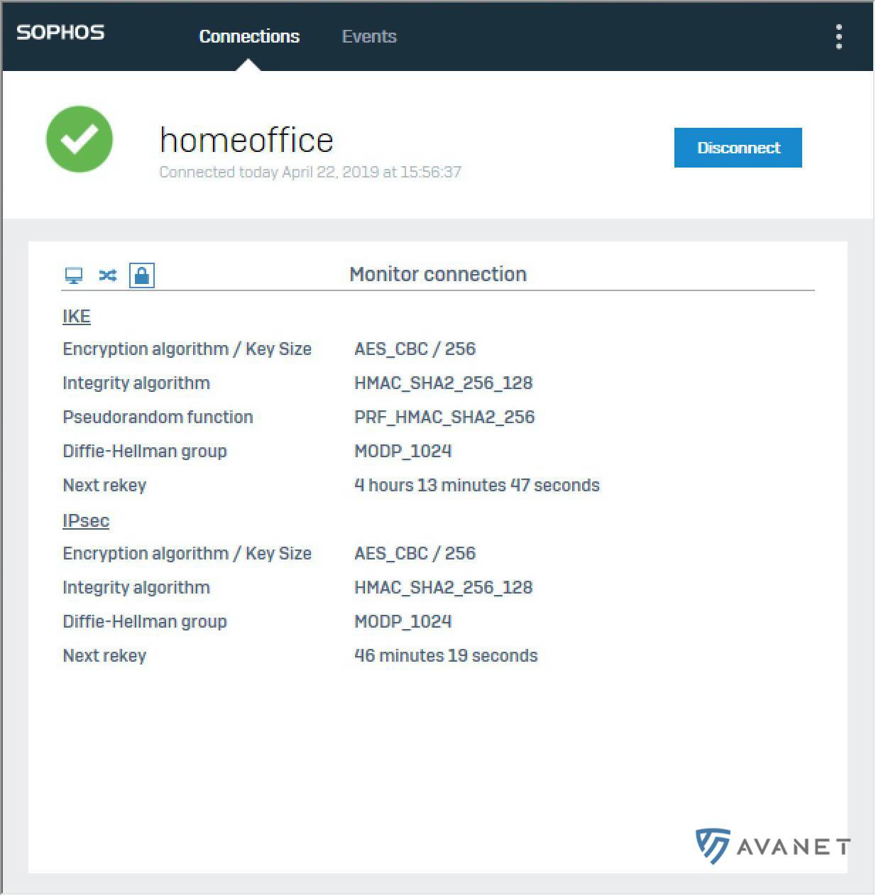 Sophos Connect w Windows - właściwości połączenia