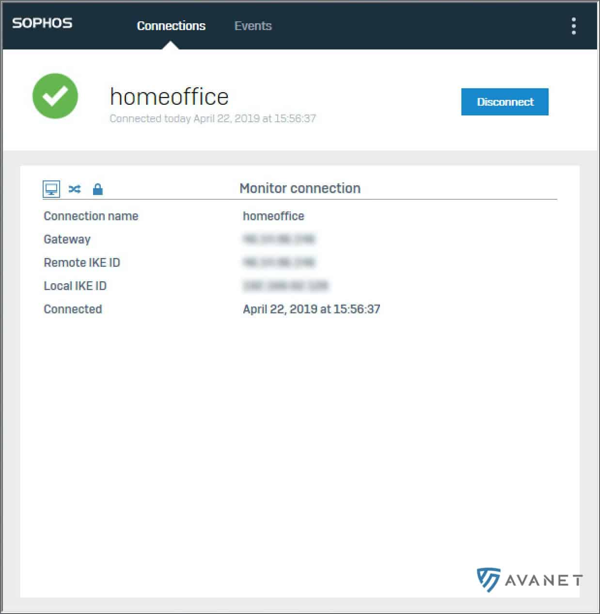 Sophos Connect w Windows - interfejs