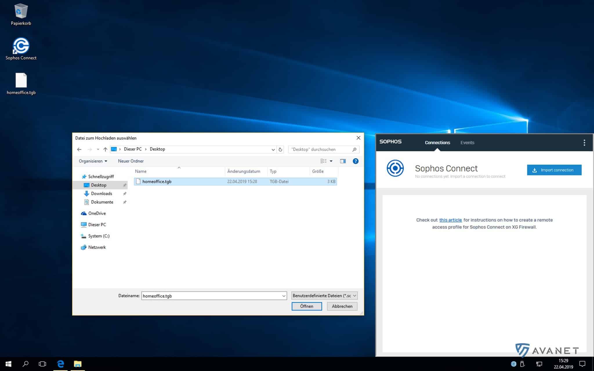 Sophos Connect w Windows - import konfiguracji