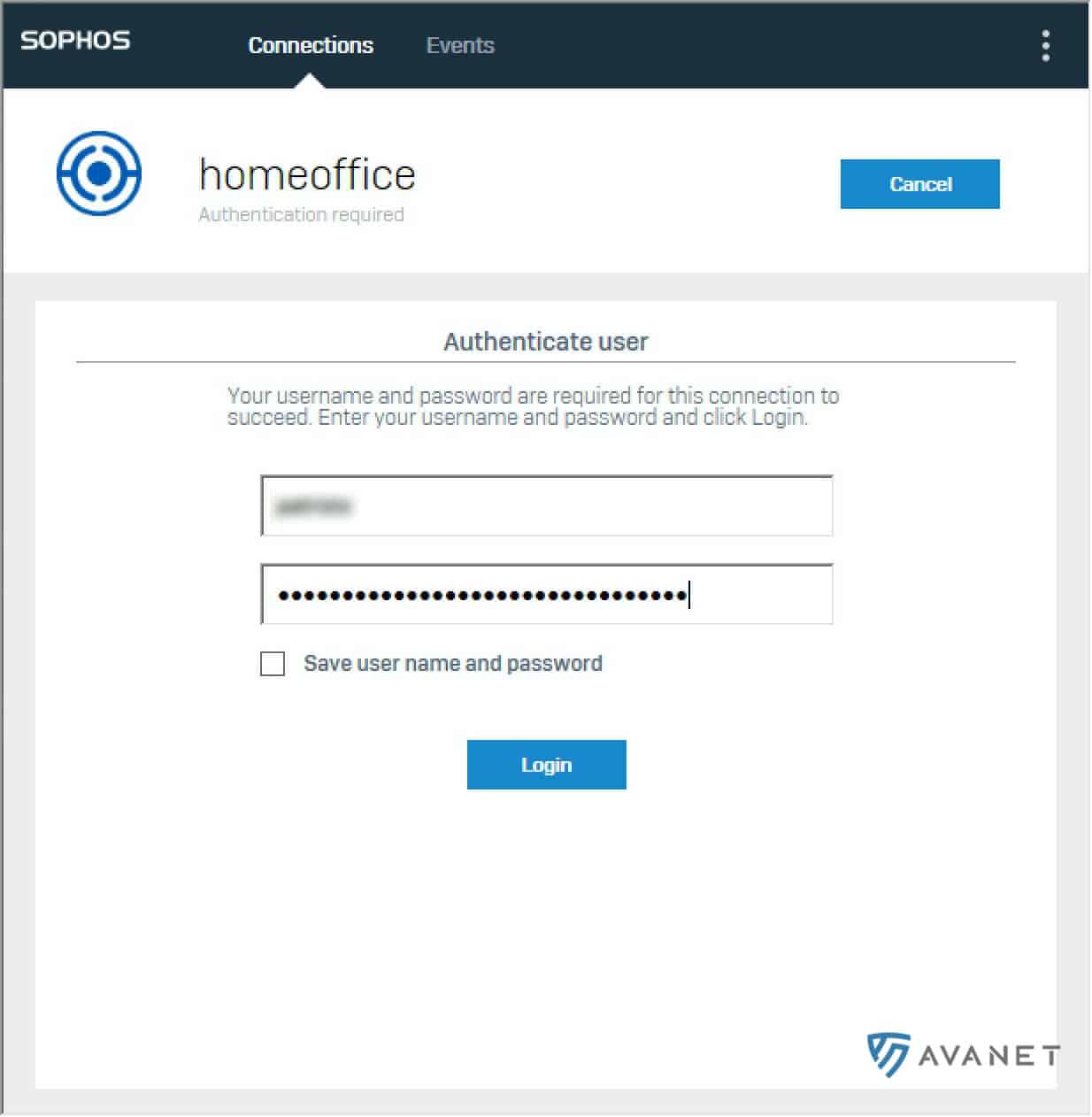 Sophos Connect w Windows - logowanie