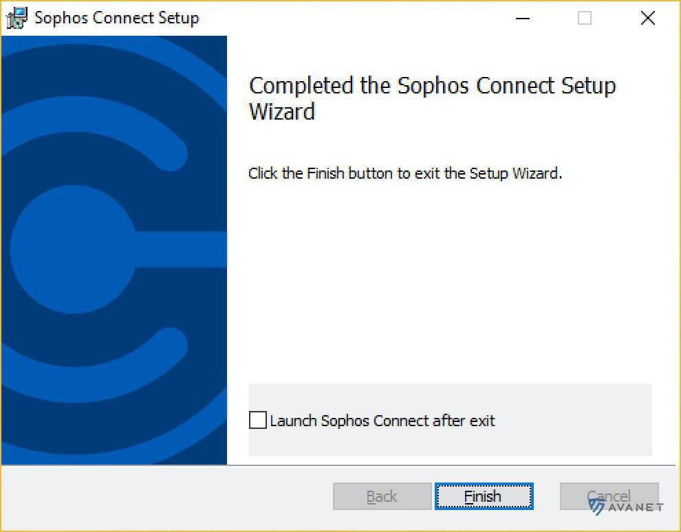 Instalator Sophos Connect Client dla Windows - instalacja zakończona