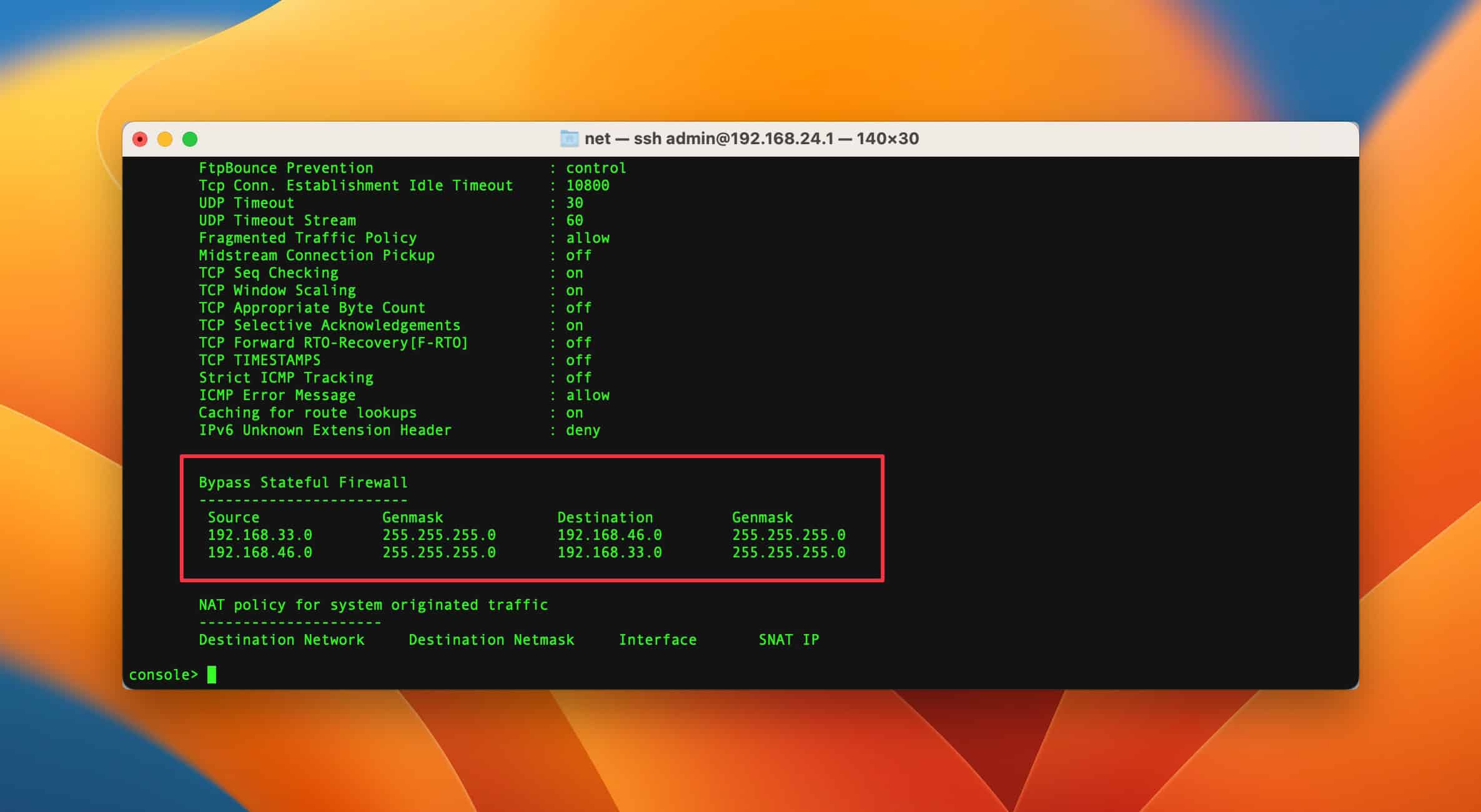 Wyświetlanie Sophos Firewall Bypass Rules.