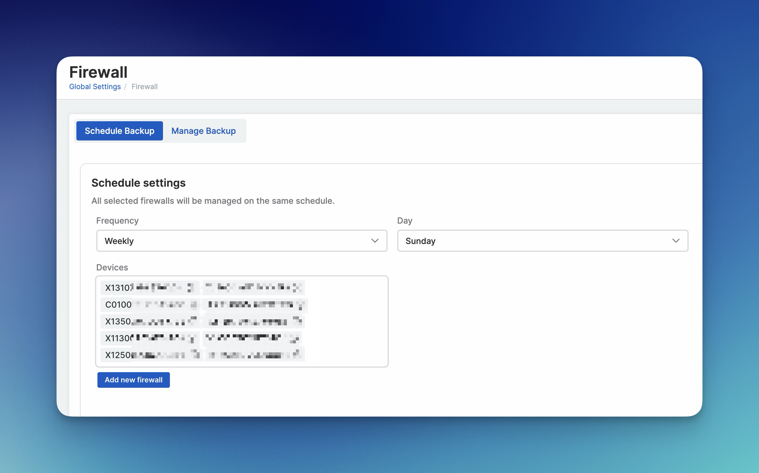 Sophos Central - Schedule Backup dla zarejestrowanych firewalli