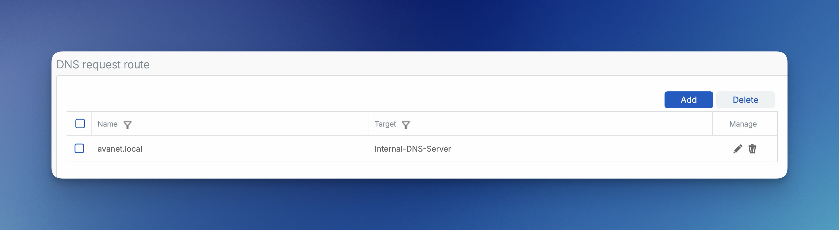 Sophos Firewall - Übersicht einer DNS Request Route für avanet.local
