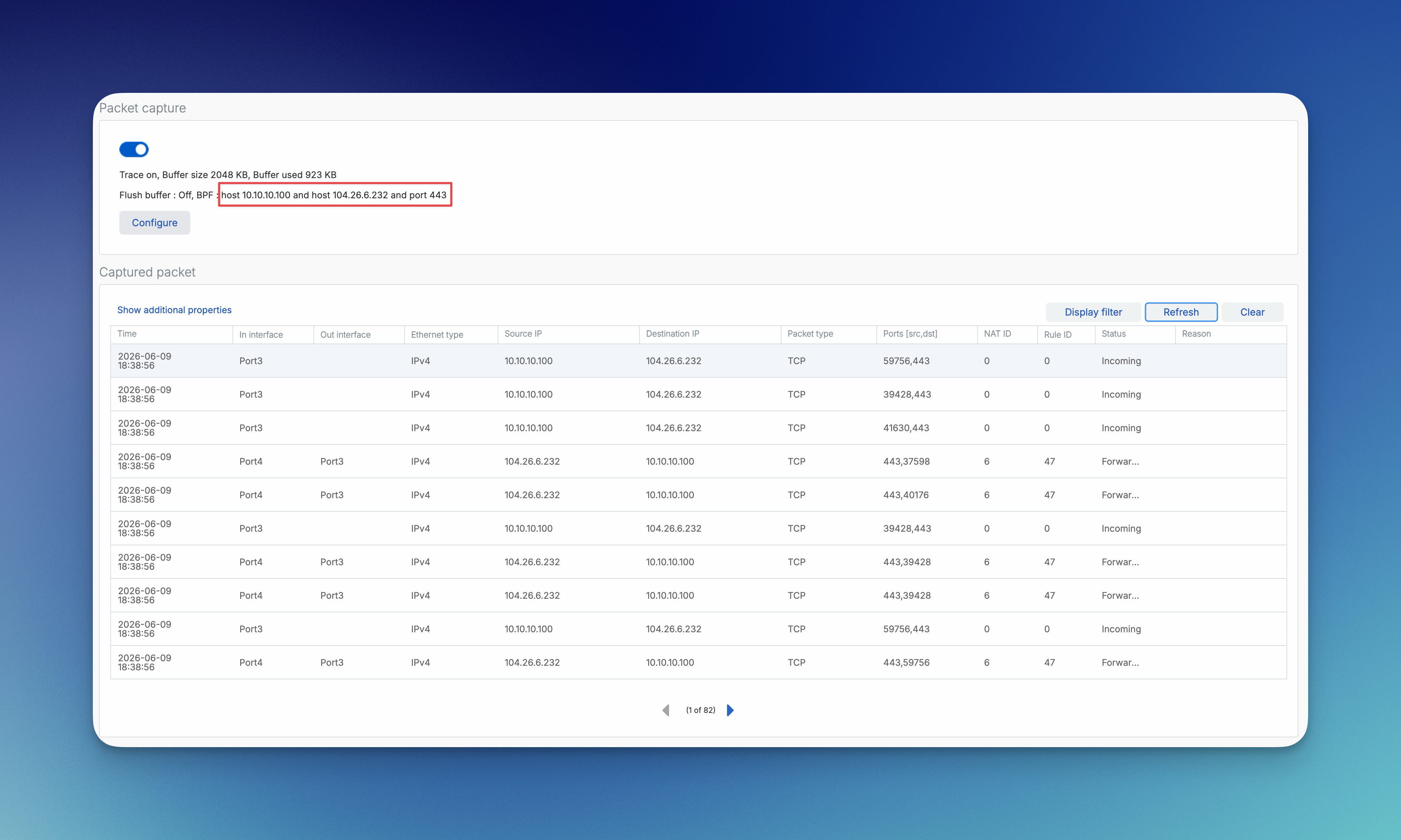 Sophos Firewall Packet Capture mit BPF Filter, NAT ID und Rule ID
