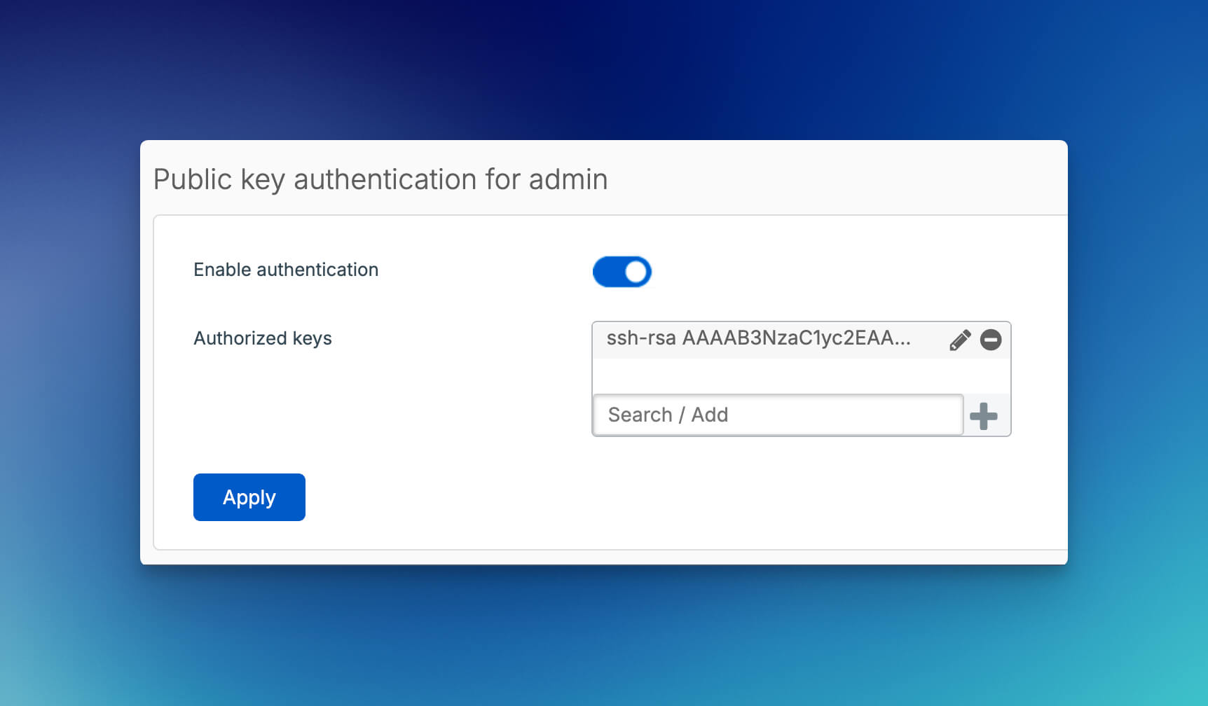 Sophos Firewall Public Key Authentication pour l'utilisateur admin