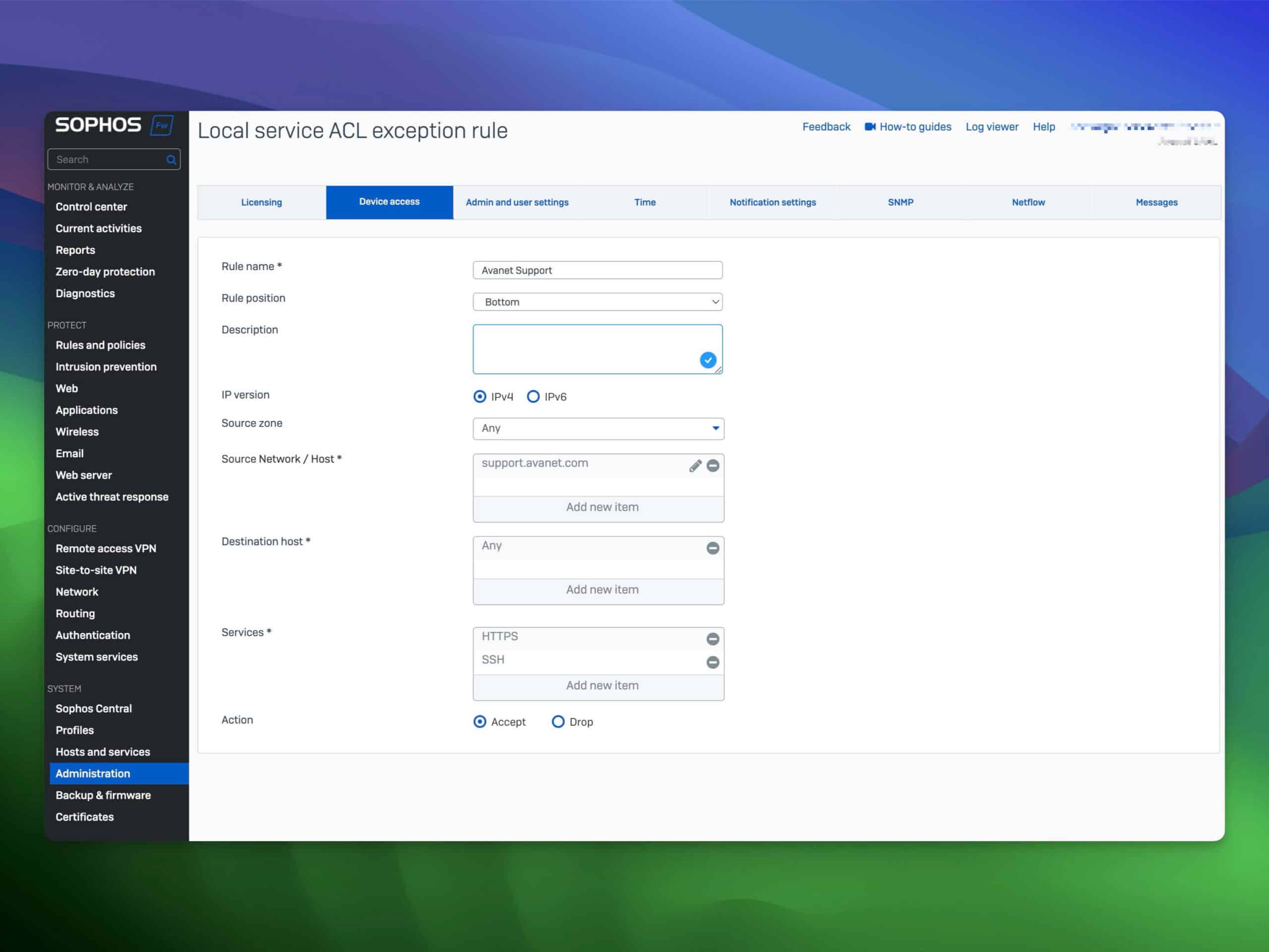 Sophos Firewall - Local Service ACL-regels toevoegen