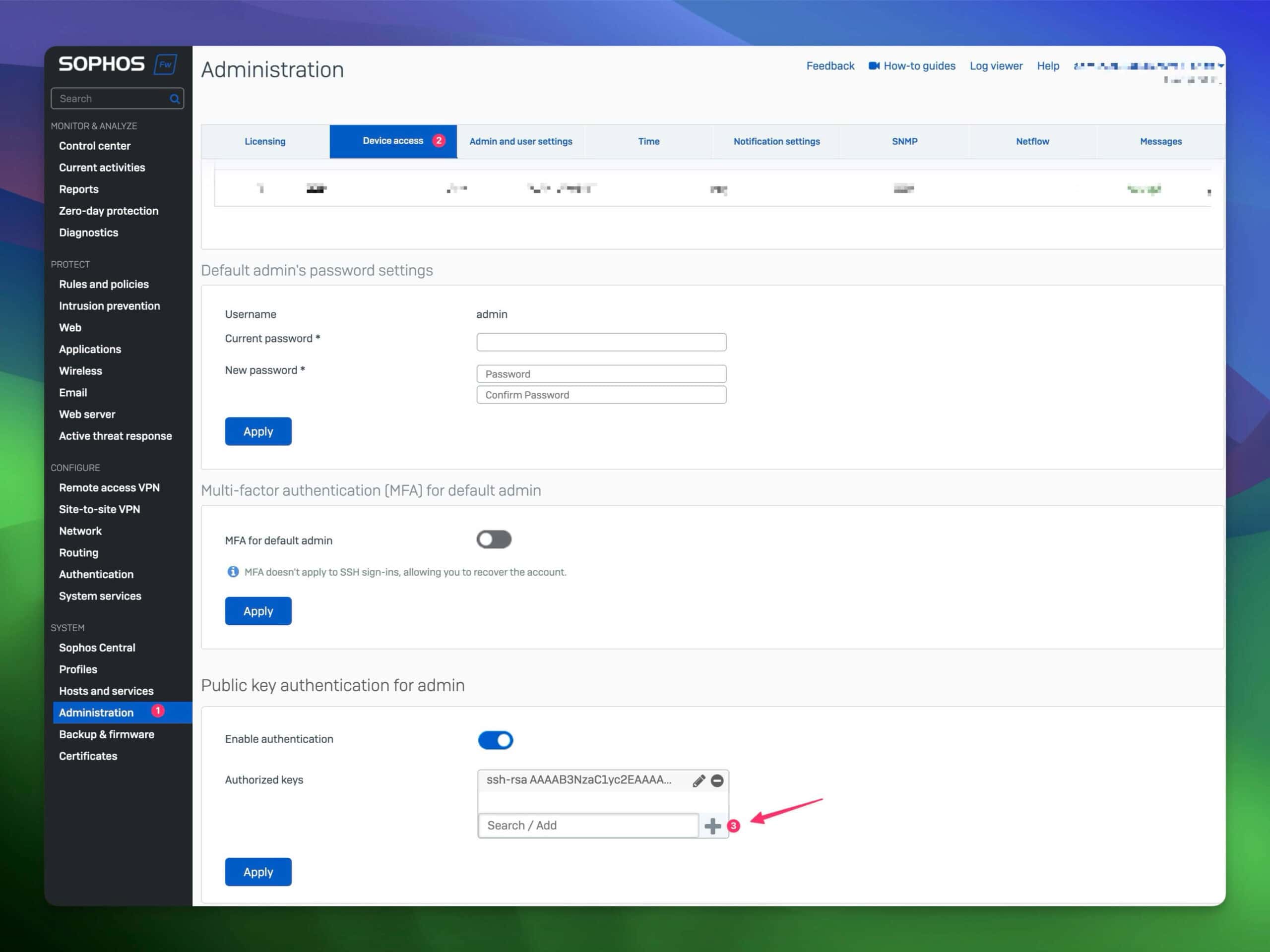 Sophos Firewall - SSH Public Key toevoegen