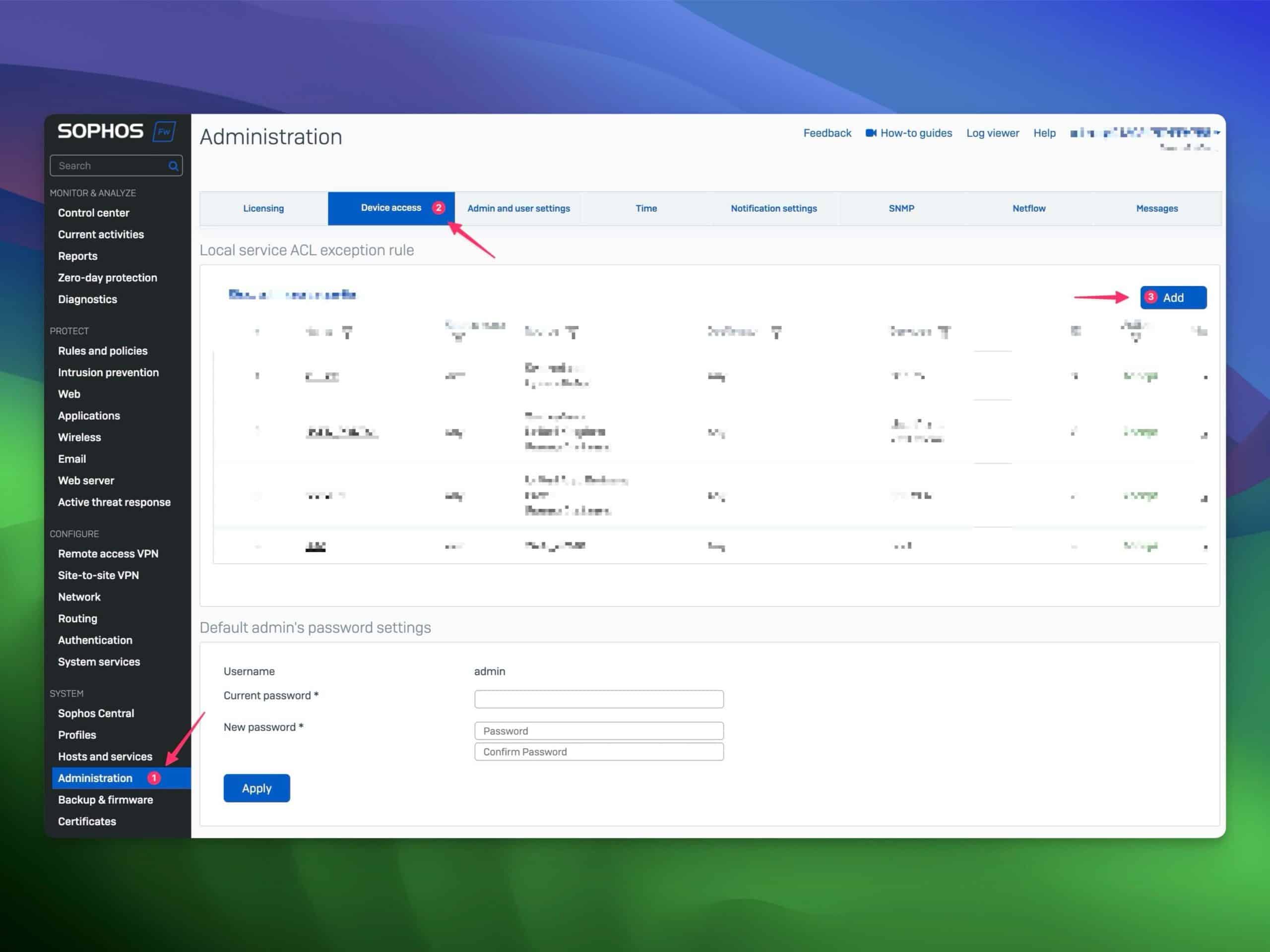 Sophos Firewall - Device Access rechten