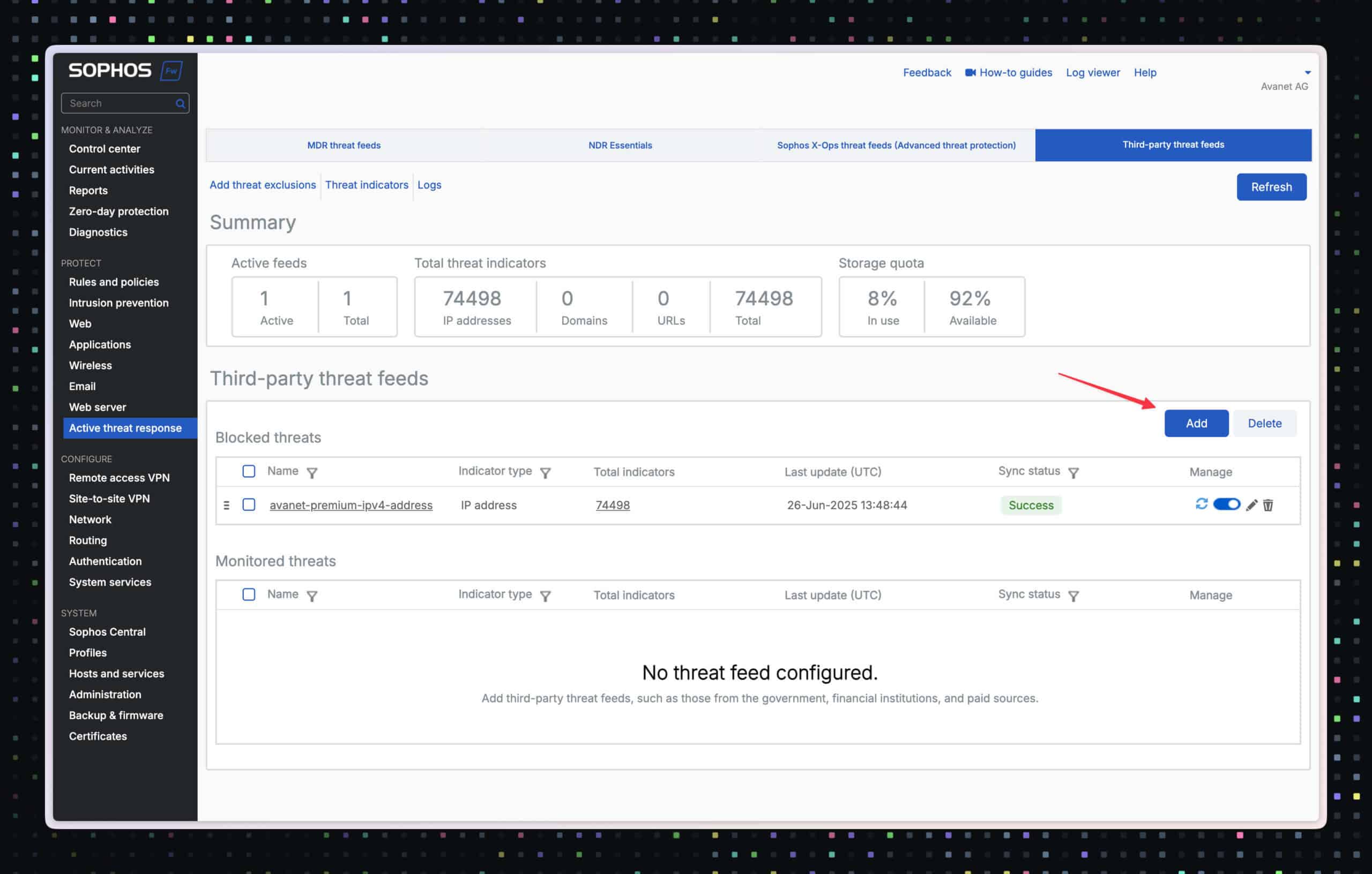 Sophos Firewall Threat Feeds toevoegen