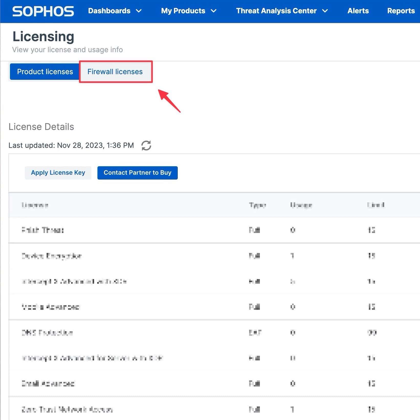 Karta licencji firewalli w procesie przenoszenia Sophos Firewall
