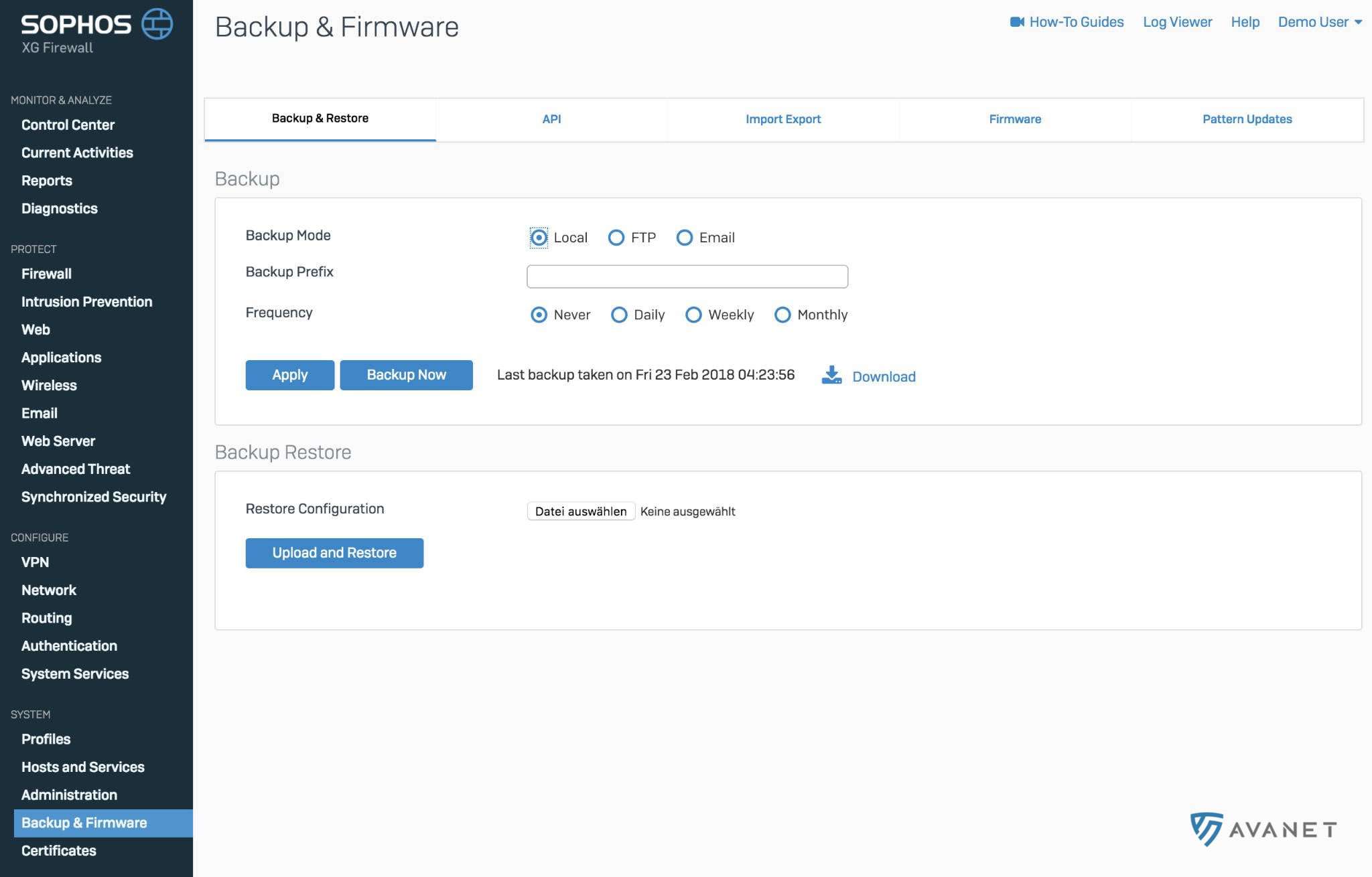 Criar backup da configuração SFOS