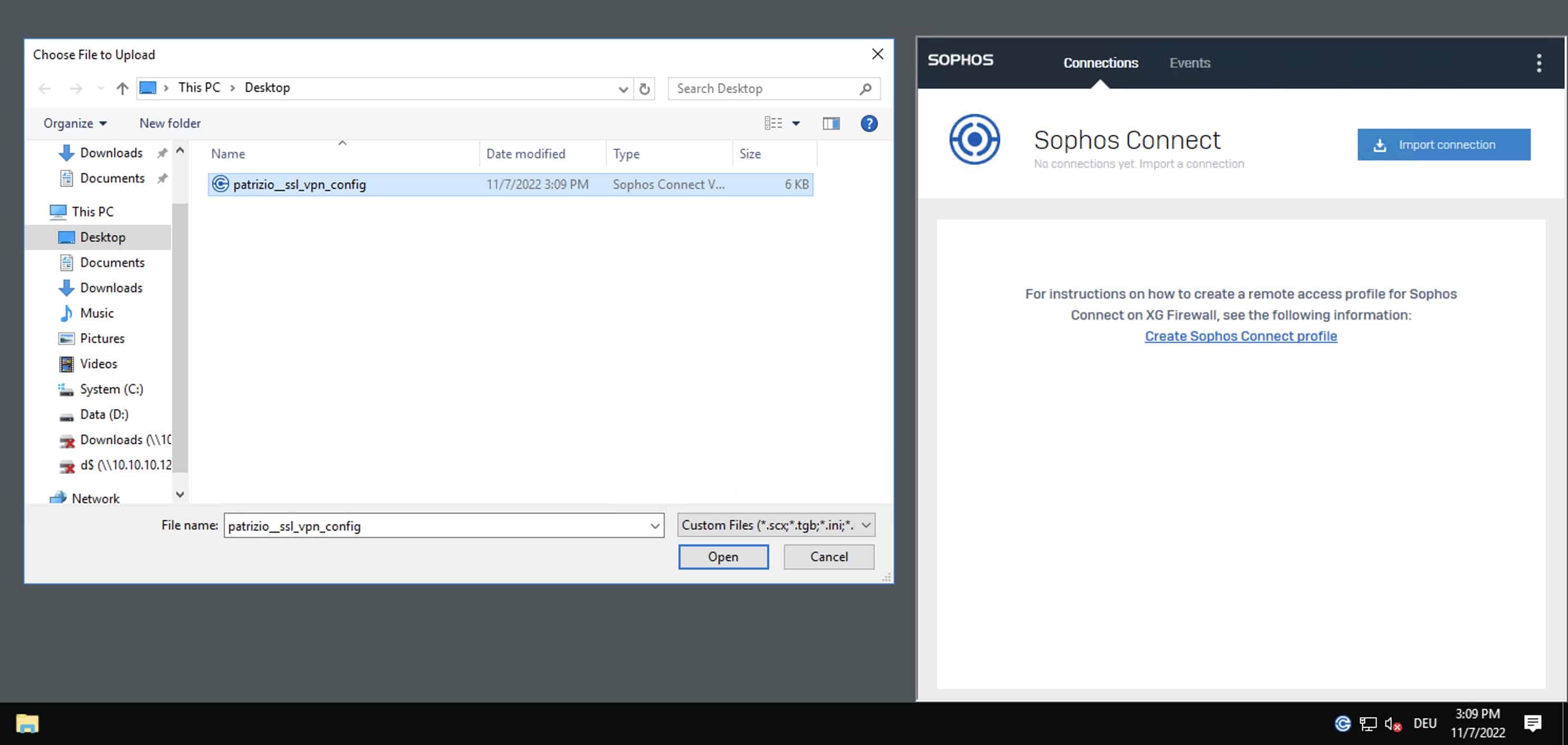 Importar configuração no Sophos Connect SSL VPN Client no Windows