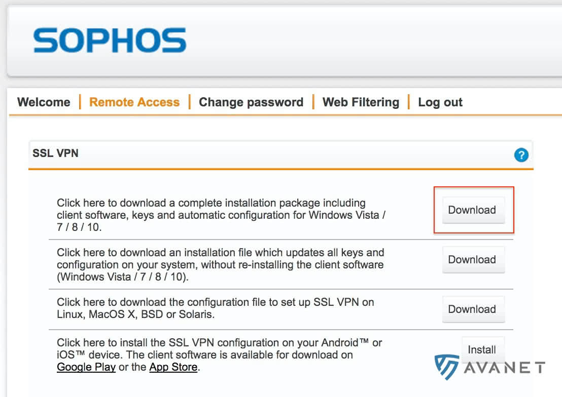 Przycisk pobierania SSL VPN Client