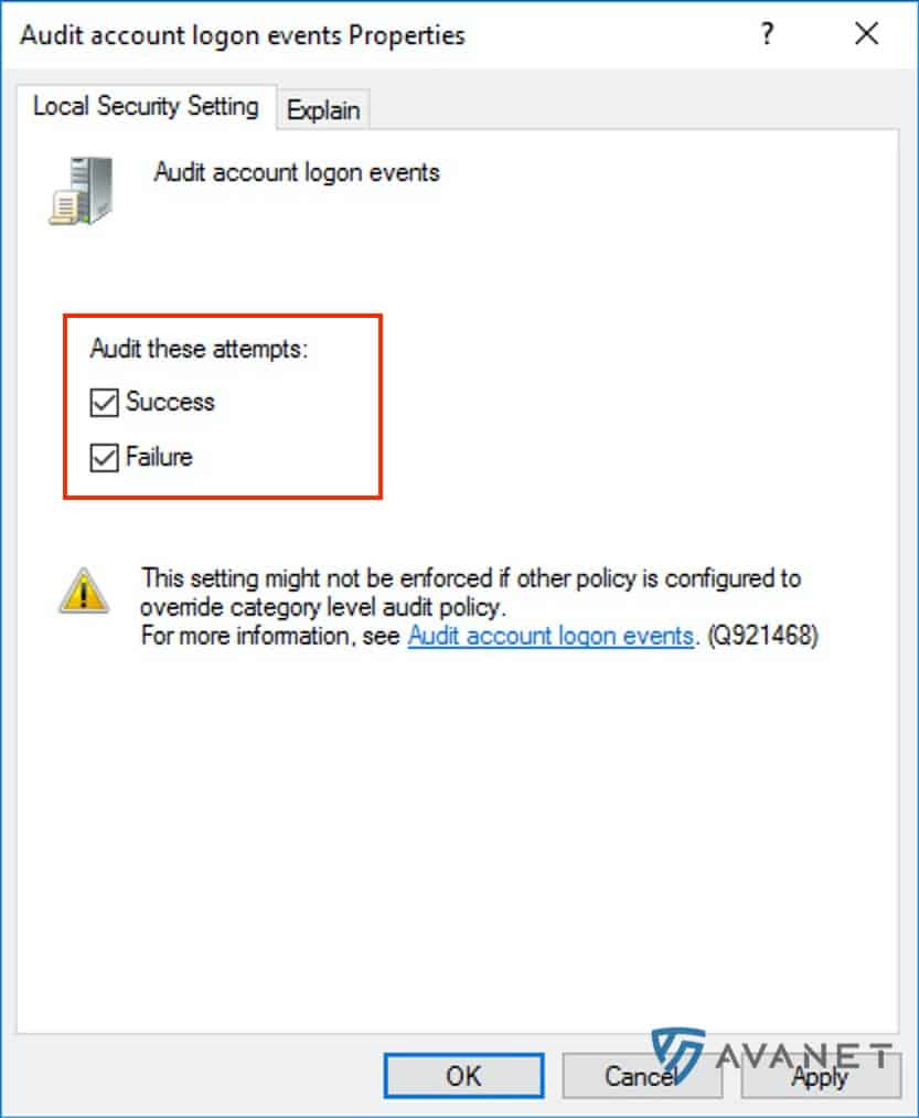 Audit account logon events - Audit these attempts
