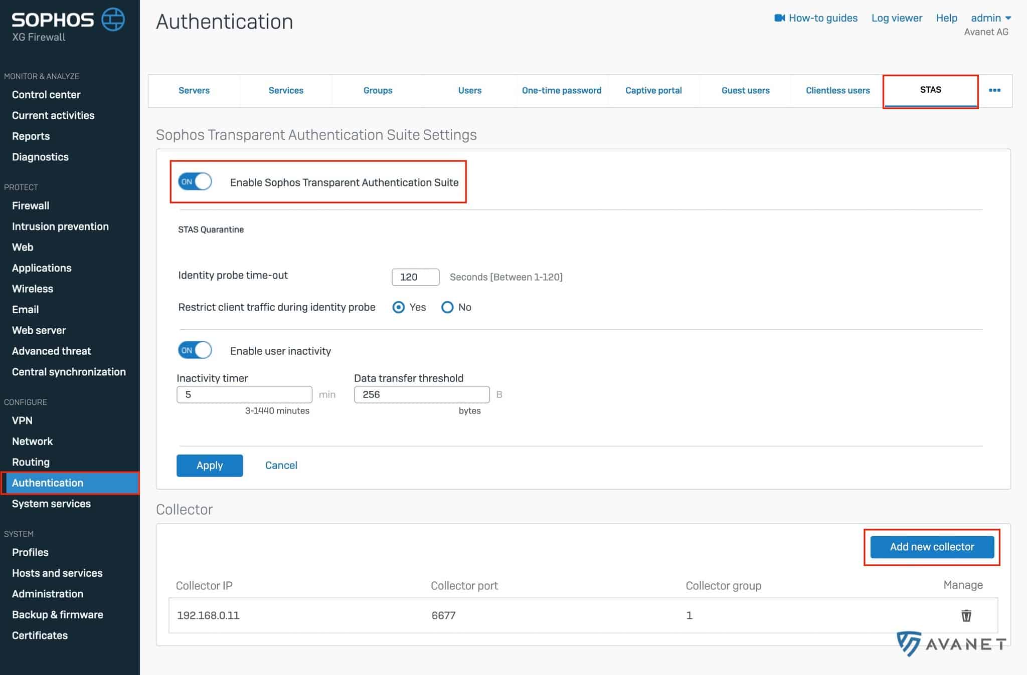 STAS settings on the Sophos Firewall (SFOS)